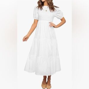 Smocked white midi dress